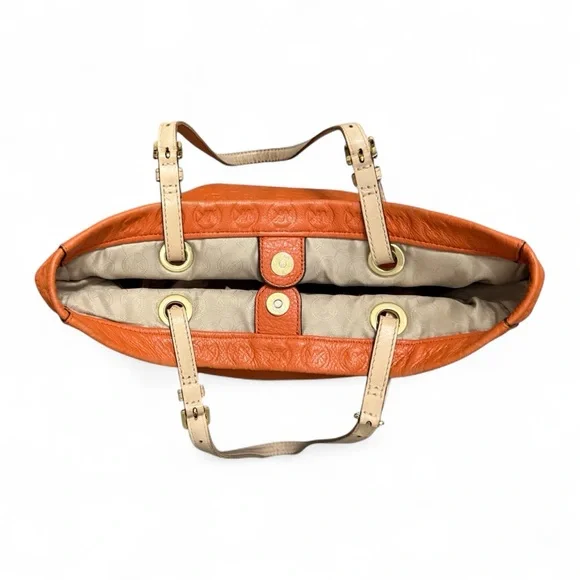 Michael Kors Tote Bag Vintage Monogram Embossed Leather Tote Shoulder Bag Orange - Picture 6 of 12